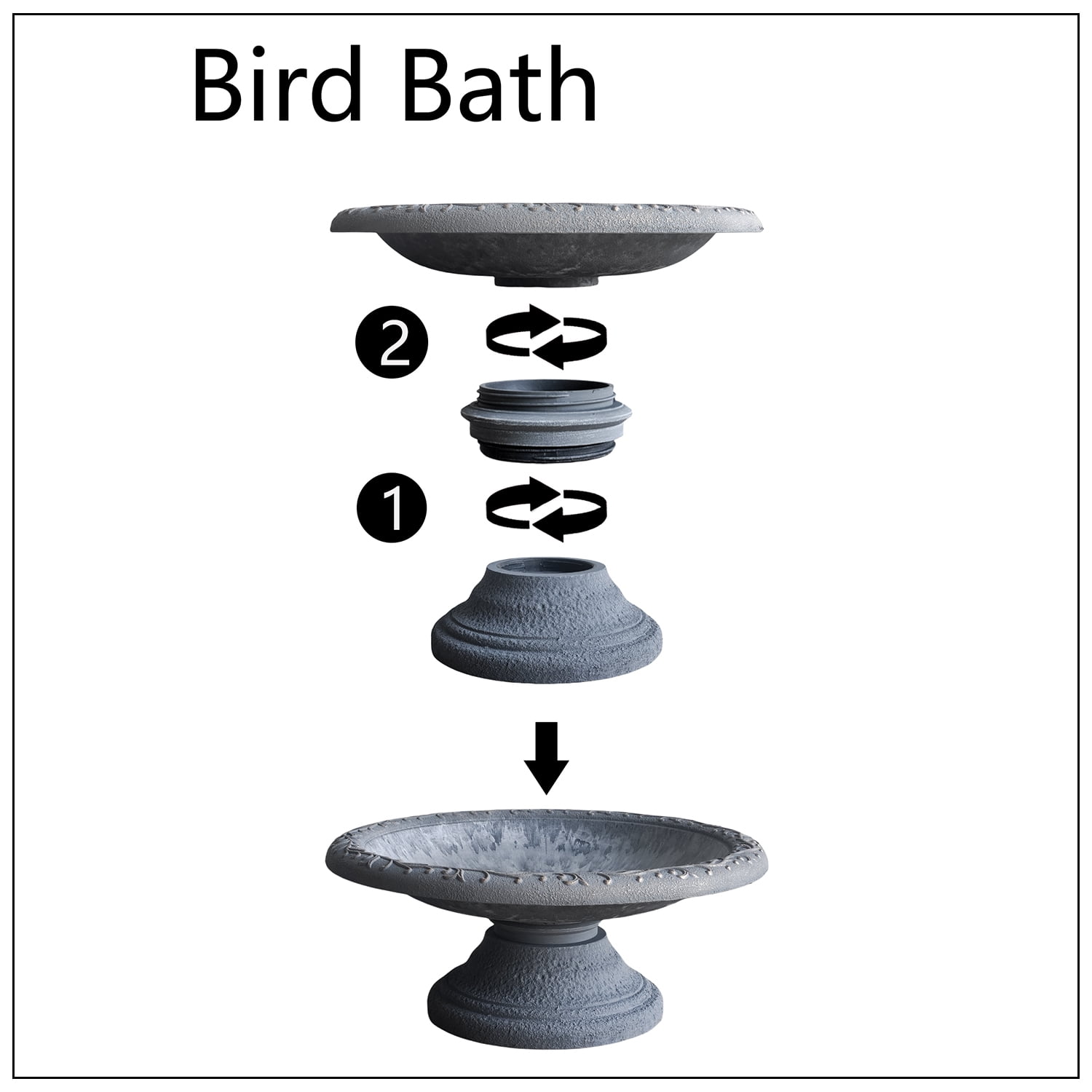 Birds and Beyond Gray Lightweight Freestanding Clay Bird Bath Basin with 7.5"H Small Base Sand