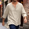 thumbnail image 2 of Mens Linen Shirt Breathable 3/4 Sleeve T Shirts Pullover V Neck Loose Summer Casual Top Lightweight Quick Dry Tees, 2XL, 2 of 7