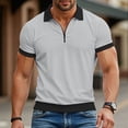 thumbnail image 2 of TAGOLD Mens Summer Short Sleeve Turndown collar Blouse & Shirt Solid Color Zipper Casual Top, 2 of 5