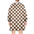 thumbnail image 2 of Brown and White Checkerboard Pattern Wearable Oversized Blanket,Wearable Blanket Hoodie for Adults,Cozy Hooded Blankets with Super Pockets,Super Warm Fuzzy Pullover for Women & Men, 2 of 6