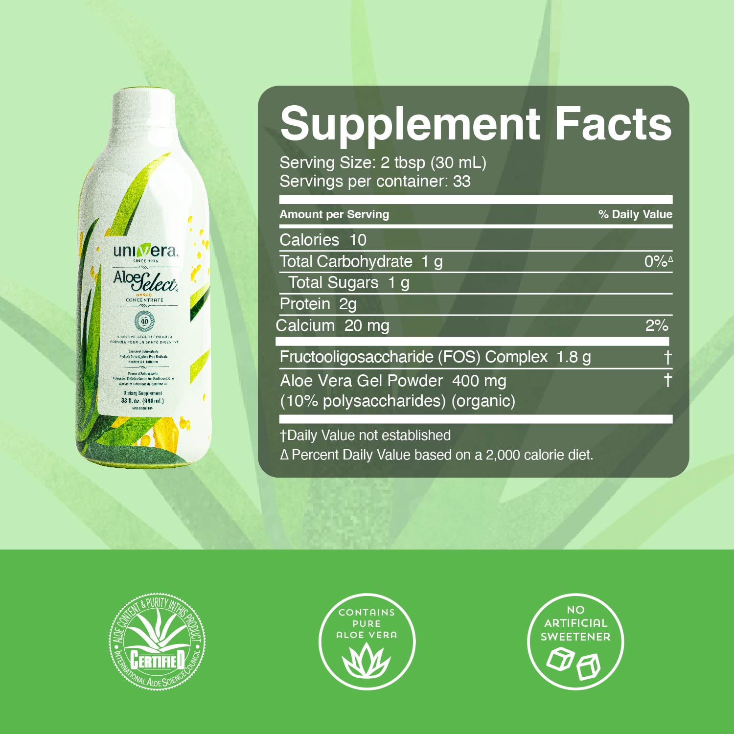 Univera Aloe Select Mango - Prebiotic Supplement to Boost Immune Support, Digestive Enzymes for Gut Health w/ Hand-Harvested Aloe Vera, 400mg per Serving - 30 Day Supply