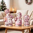 thumbnail image 5 of Lilixerw Christmas Snowman Figurine Set of 3 pink with Hats Scarves Christmas Tree Gingerbread for Shelf Mantel Holiday Seasonal Home Decoration, 5 of 6