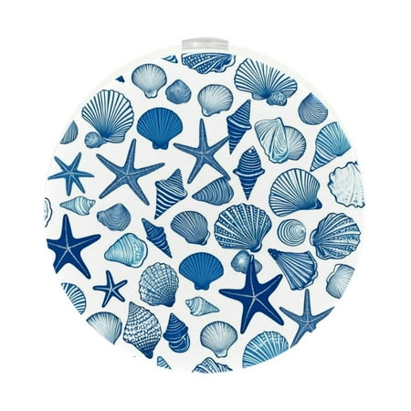 

Night Light Night Lights Plug into Wall Dusk to Dawn Sensor White Led Night Light 2 Pack Nightlight for Bedroom Bathroom Hallway Kitchen Blue Scallop Conch Starfish Vintage Marine Pattern