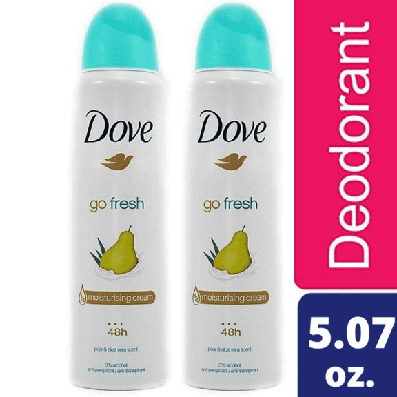 Dove Go Fresh Pear and Aloe Vera Moisturizing Cream, Antiperspirant Deodorant Dry Spray, 2 Pack, 5.07 oz