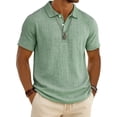 thumbnail image 2 of Domuza Men Summer Linen Polo Shirts Solid Color Buttons Down Fashion Short Sleeve Casual Loose Hawaii Beach Shirt Light Green L, 2 of 4