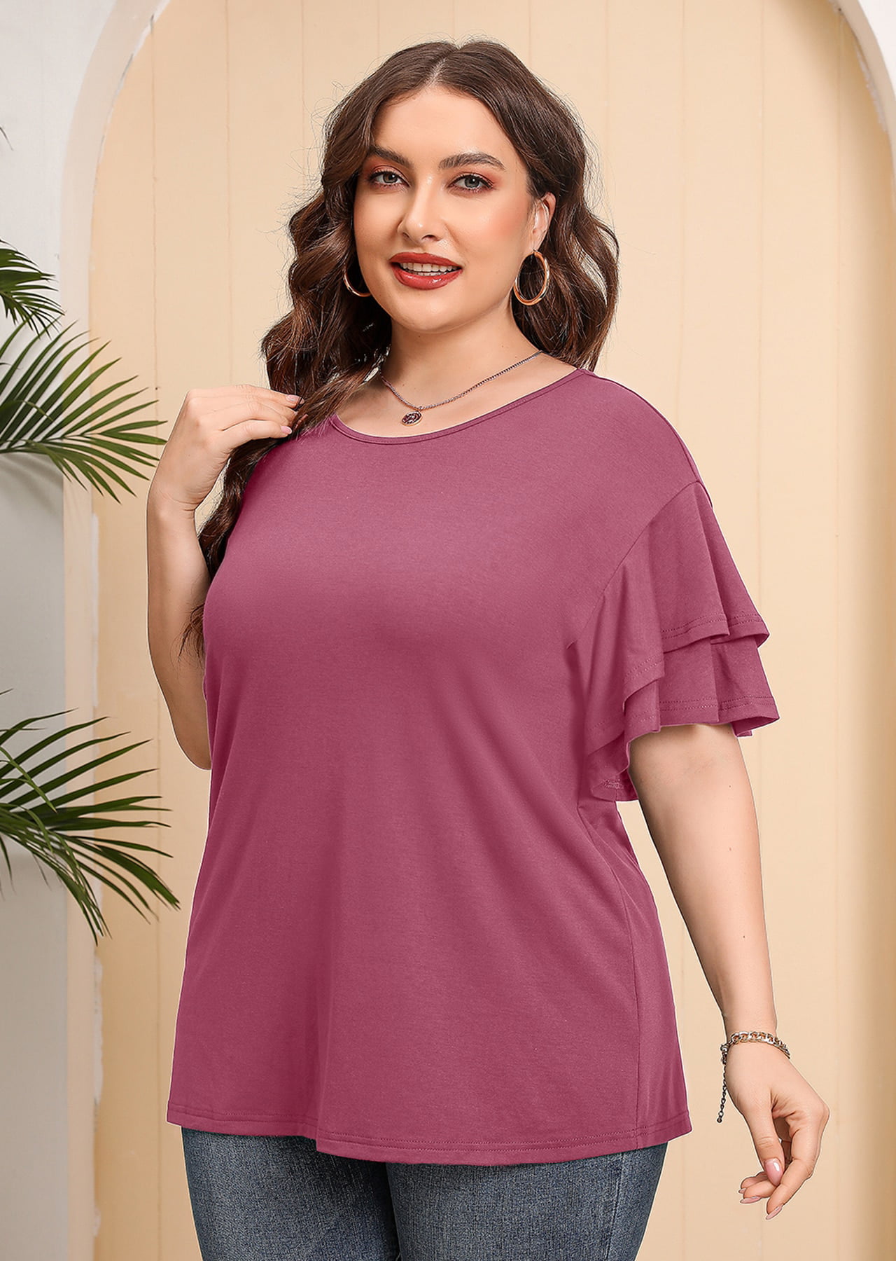 SHOWMALL Plus Size Tops for Women Short Sleeve Pink Leopard Brown 4X Tunic  Shirt Summer Clothing Loose Fitting Clothes