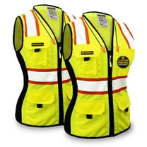 KwikSafety (Charlotte, NC) FIRST LADY | 2 PACK | Safety Vest for Women (Solid REFLECTIVE TAPE) 9 Pockets Premium Class 2 Custom High Visibility ANSI OSHA Fitted Work with Zipper | Yellow Large