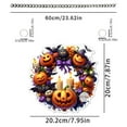 thumbnail image 3 of Btomtd Diameter 8" Pumpkin Skull Wreath Halloween Decor Acrylic Round Disk Hanging Ornament with Garland for Front Door Window, C, 3 of 6