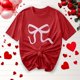 thumbnail image 5 of Primavera Top Mujeres Moda Casual Nueva Cinta de Arco Impresa Cuello Redondo Camiseta de Manga Corta, Camiseta de Cuello Tripulado, 5 of 8