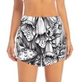thumbnail image 2 of Picia Monochrome Botanical Illustration Pattern Women's 2 in 1 Athletic Running Shorts High Waisted Workout Casual Gym Sweat Shorts with Comfy Liner Zipper Pockets-Medium, 2 of 9