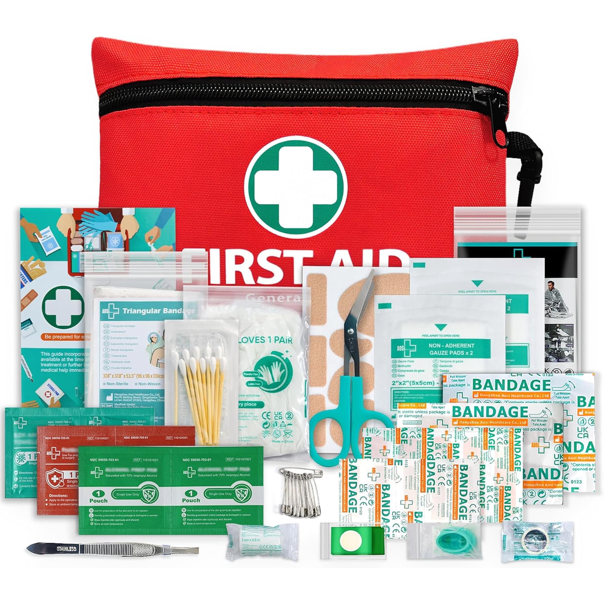 General Medi Mini First Aid Kit 110 Pieces Red Emergency Bag - Compact and Lightweight First Aid Bag(7.5x5.1 Inch)