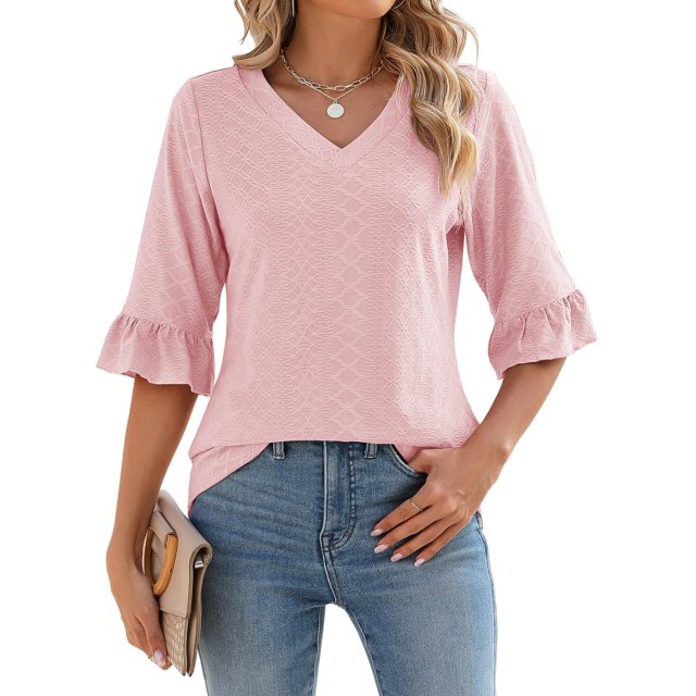Camisa LOMON Summer para mujer, manga 3/4, túnica, rosa claro