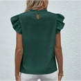 thumbnail image 4 of RYRJJ Women's Elegant Shirt Tops Ruffle Cap Sleeve Dressy Casual Blouses Keyhole Back Frill Trim Mock Neck Shirts(Green,S), 4 of 5