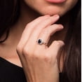 thumbnail image 4 of 10k White Gold Vintage Style Oval Blue Sapphire and Halo Diamond Ring, 4 of 5