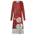 thumbnail image 6 of Women's V-Neck Long Sleeve Print Long Dress with Christmas Tree Snowman Snowflake AI Design, Casual Fashion Fall and Winter Dress for Holiday Parties and Everyday,Vermilion,S, 6 of 6