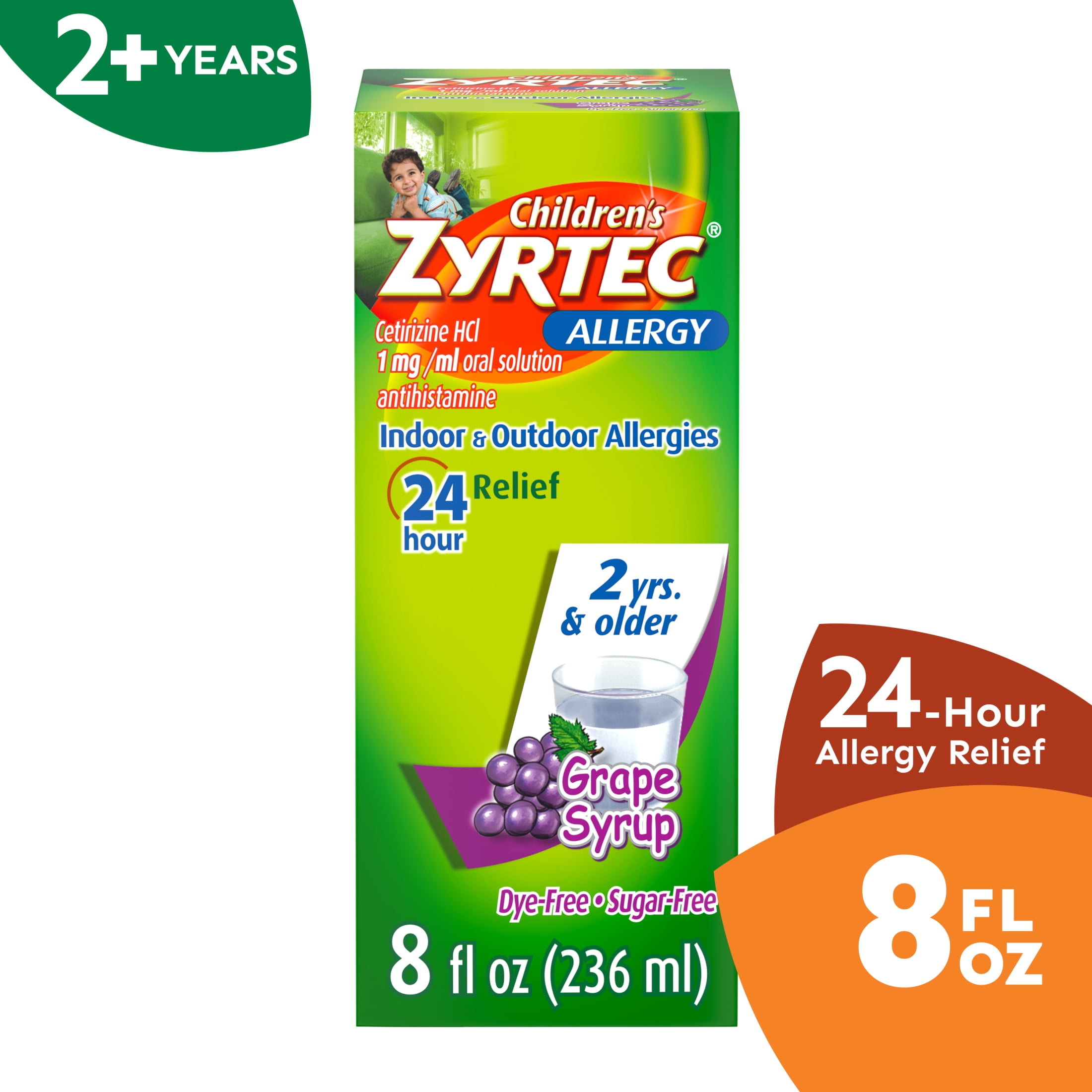 Zyrtec 24 Hour Children's Allergy Relief Syrup, Grape Flavor, 8 fl. oz