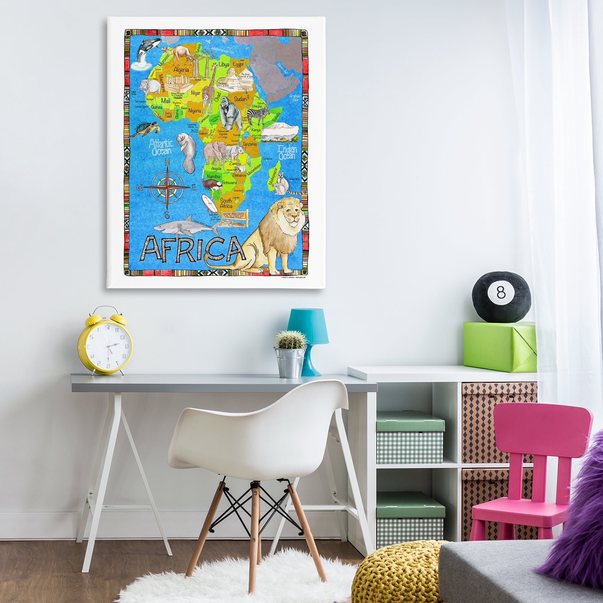 Stupell Industries African Animals Map Town & City Painting Gallery Wrapped Canvas Art Print Wall Art, 36 x 48