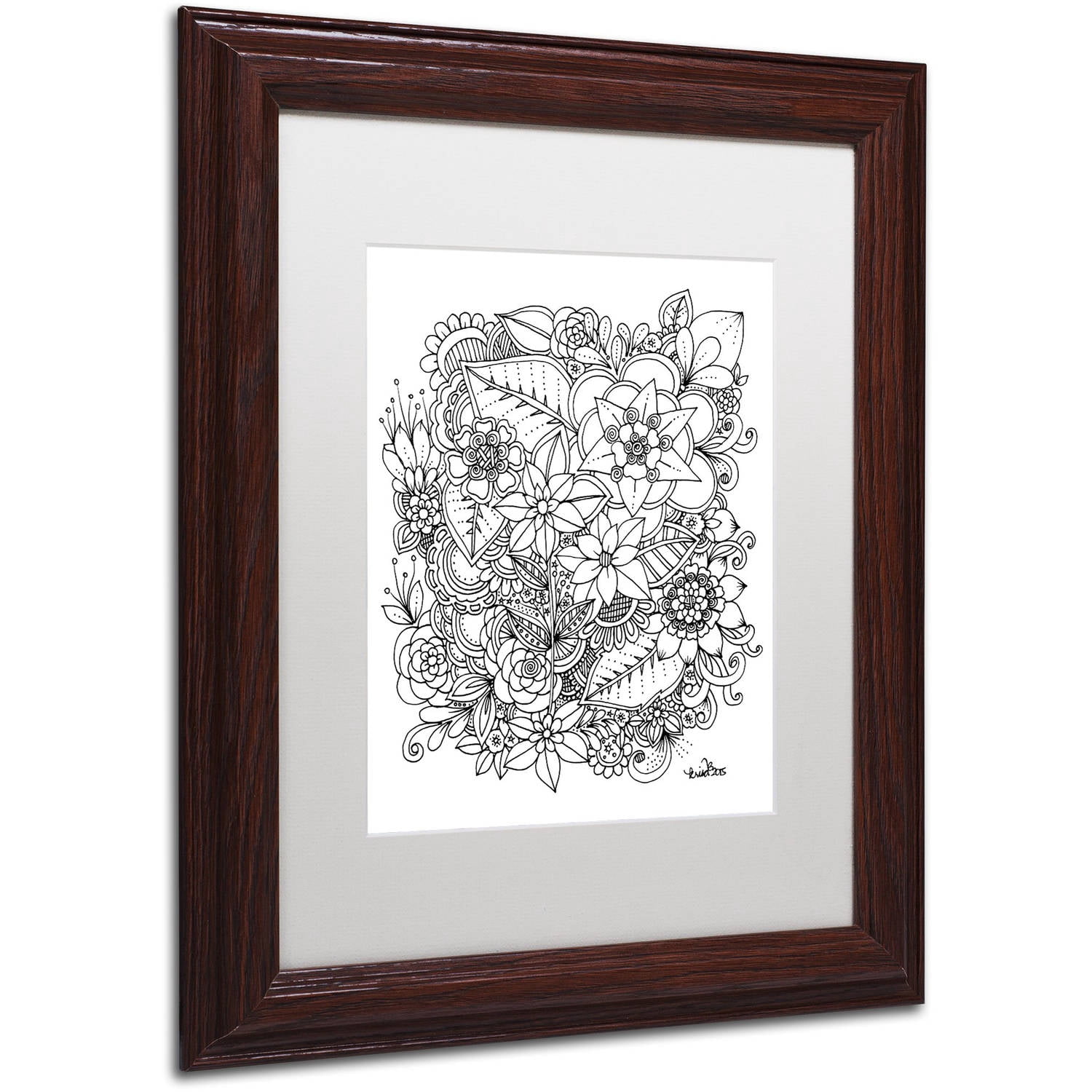 Trademark Fine Art "Flowers 2" Canvas Art by KCDoodleArt White Matte, Wood Frame