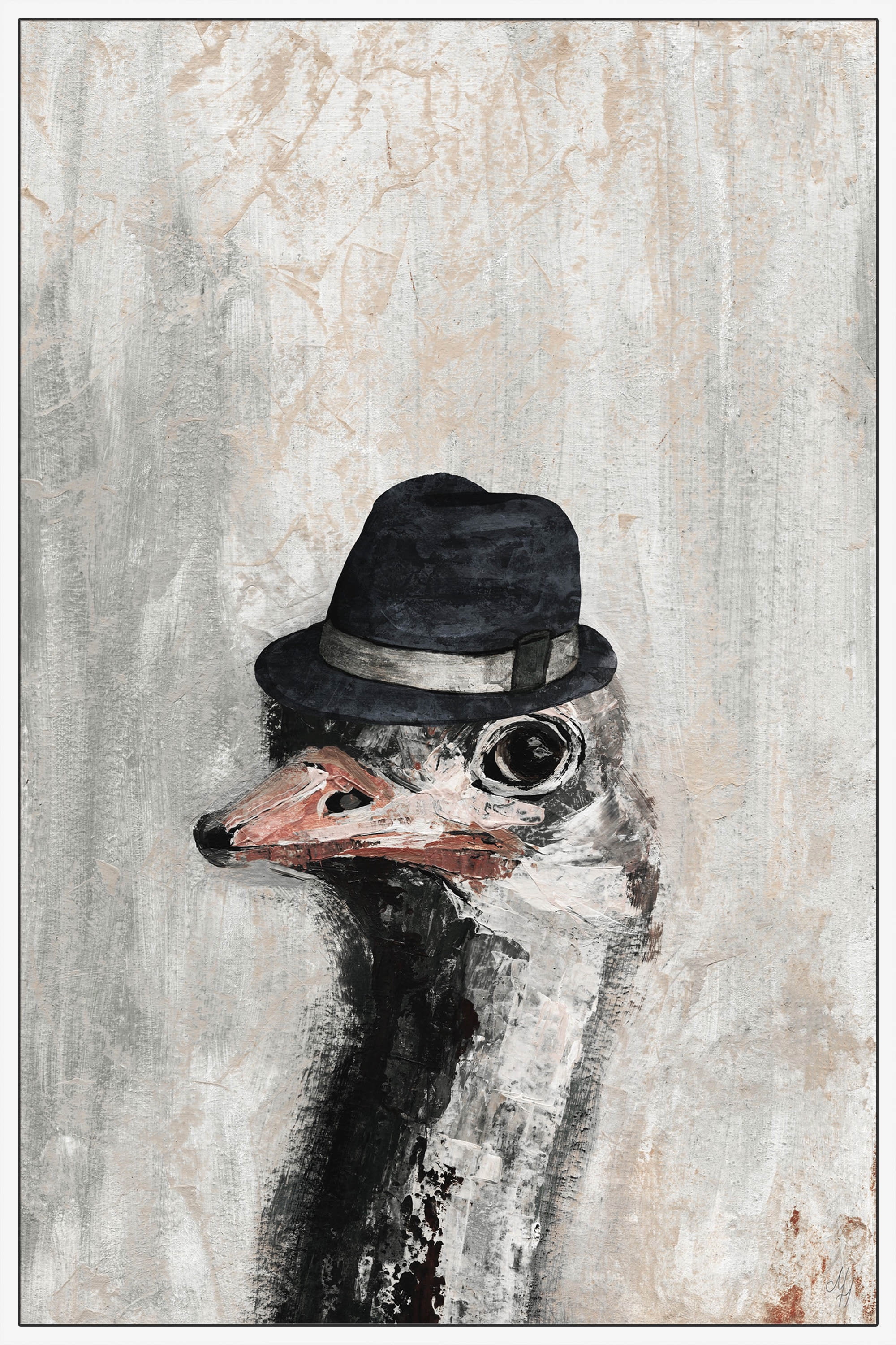 Mister Ostrich Floater Framed Painting Print on Canvas