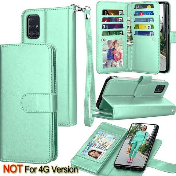 Galaxy A51 Case, [5G Version] Galaxy A51 Wallet Case,Takfox ID Cash Credit Card Slots Holder Pouch Folio Flip PU Leather Cover Shell Kickstand Detachable Magnetic Hard Case & Lanyard - Mint