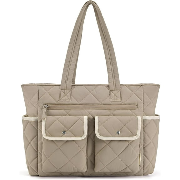 MMYGU Tote Bag for Women, Tote Bag for Travel with Pocket, Large Puffy Quilted Shoulder Bag Handbag for Travel, Work, Gym