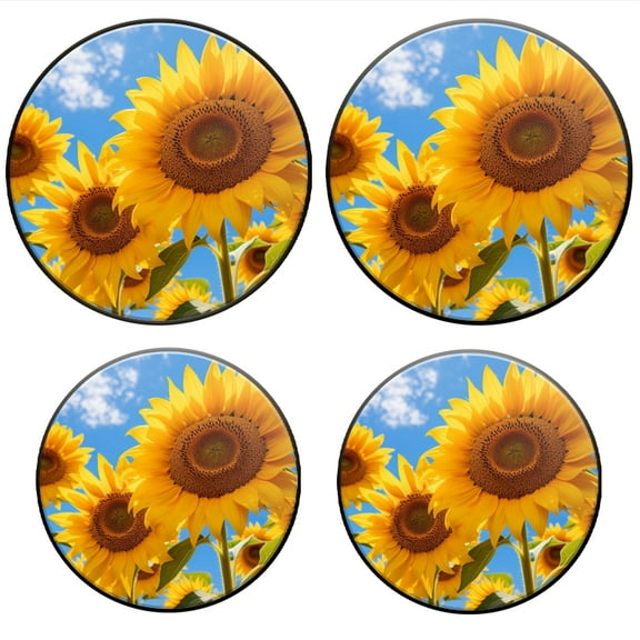 BaHomeck Electric Stove Burner Covers Set of 4,Round Metal Gas Stove Burner Covers 8 Inch and 10 Inch,Kitchen Decor,Sunflowers In Full Bloom On Blue Sky Background