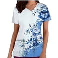 thumbnail image 2 of Uootdi Scrubs for Women Floral Graphic Print V Neck Medical Uniforms Tops Modern Workwear Short Sleeves with Pockets Gift, 2 of 5
