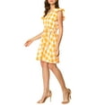 thumbnail image 4 of INSPIRE CHIC Robe Courte à Carreaux pour Femme, Col en V, Manches Volantées, Ceinturée, m Jaune, 4 of 6