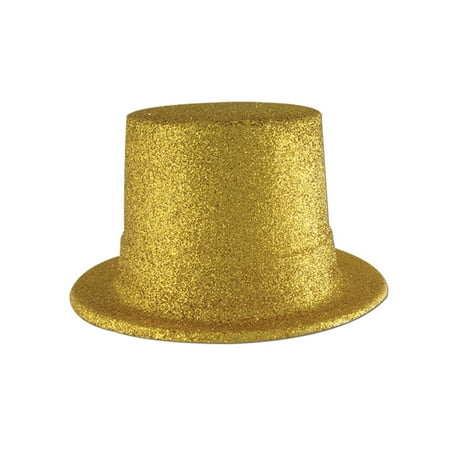 Club Pack of 24 Gold Glittered New Year's Eve Themed Top Hat Costume Accessories