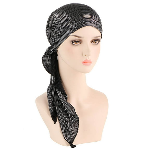 QTBIUQ Women Solid India Muslim Ruffle Chemo Hat Headwear Head Wraps Turbans Beanie Cap Headwraps Black,