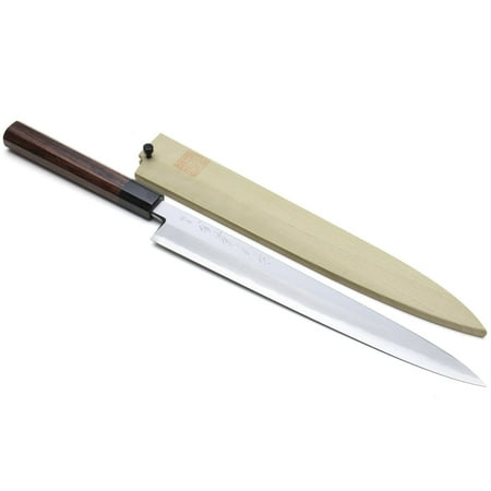 10 Inch Yanagi Sashimi Knife - Yoshihiro Hongasumi Blue Steel Yanagi Sushi Sashimi Japanese Knife Rosewood Handle (270mm/10.5'')