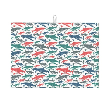 

Dish Drying Mat Colorful Shark Absorbent Microfiber Kitchen Mat Heat Resistant Drying Mat Kitchen Counter for Dishes Utensils Pots Pans Drainer Mats 18x24in