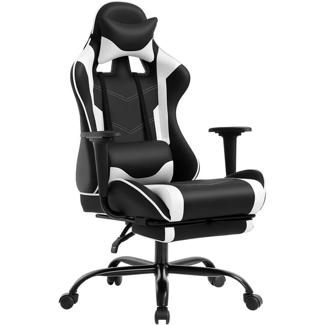 BestOffice Ergonomic Office, PC Gaming Desk Chair Executive PU Leather Computer Lumbar Support, Footrest Modern Task Rolling, White