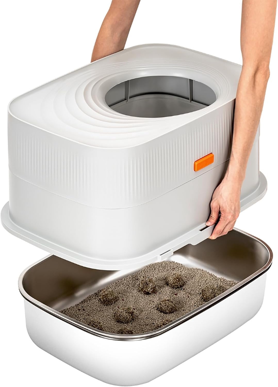 Stainless Steel Sifting Litter Box with Lid, Metal Litter Pan with Scoop for Big Cats Multi ,  Cats Litterbox Odor Control Easy Clean