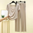 thumbnail image 5 of Bixock Women's Pajama Set,2 Piece Pajamas Set for Women Solid Color Loose Round Neck Short Sleeve Top Long Pants Soft Loungewear Sleepwear, 5 of 6