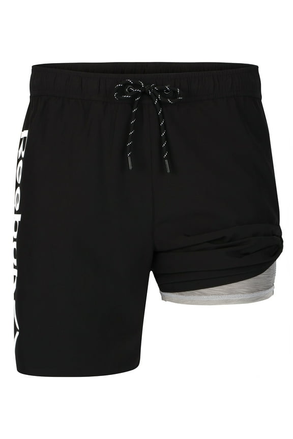Men's & Big Men's Solid Logo Swim Trunks with Compression Liner and UPF 50+, 7" Inseam, Sizes S-2XL