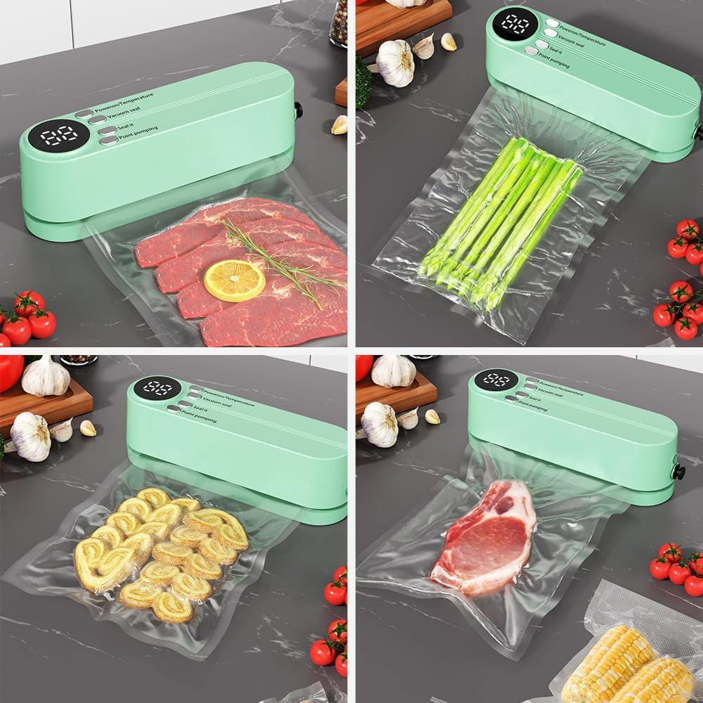 Mini Cordless Vacuum Sealer, 3 In 1 Rechargeable Wireless Handheld Vacuum Sealer, Cordless Portable Package Resealer, Wireless Handheld Vacuumsealer, For Candies Snacks Food Storage (Green)