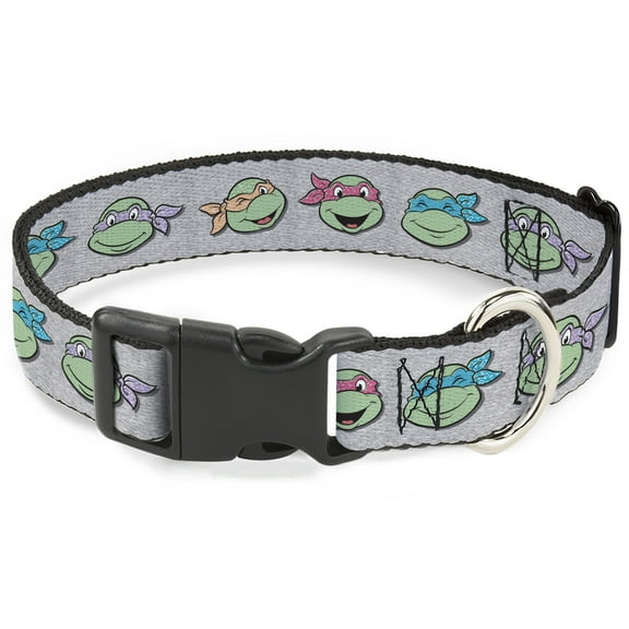 Nickelodeon Pet Collar, Dog Collar Plastic Buckle, Teenage Mutant Ninja Turtles Expressions Gray, 7 to 8.5 Inches 0.5 Inch Wide