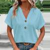 thumbnail image 1 of Women's Casual V-Neck Short Sleeve T-Shirt Soft Polyester Button Top Fashion Solid Color Blouse for Daily Work Vacation Party Spring Summer Fall, 1 of 9