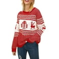 thumbnail image 3 of Wassery Women Christmas Knit Sweater Christmas Reindeer Print Long Sleeve Pullovers Tops Spring Fall Loose Sweater Christmas Clothes, 3 of 6
