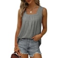 thumbnail image 2 of Hanerdun Women Pleated Tank Top Female Square Neck Sleeveless Tops Gray XL, 2 of 5