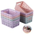 thumbnail image 1 of 8 PCS Plastic Storage Baskets, Bathroom Basket Organizers with Handle, Portable Hollow Storage Baskets, Stackable Bins for Home Bathroom Office School Flower Pattern, 1 of 6