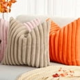 thumbnail image 4 of Faux Fur Spring Throw Pillow Covers 20x20 Set of 2, Decorative Soft Plush Striped Neutral Couch Pillow Covers with Velvet Back for Sofa, Bed, Living Room Home, Orange, 4 of 8