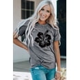 thumbnail image 2 of ABPHQTO Camiseta de manga corta con cuello redondo y estampado de flores grises para mujer, 2 of 5