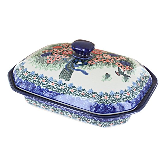 Blue Rose Polish Pottery Blush Bouquet Medium Covered Baker