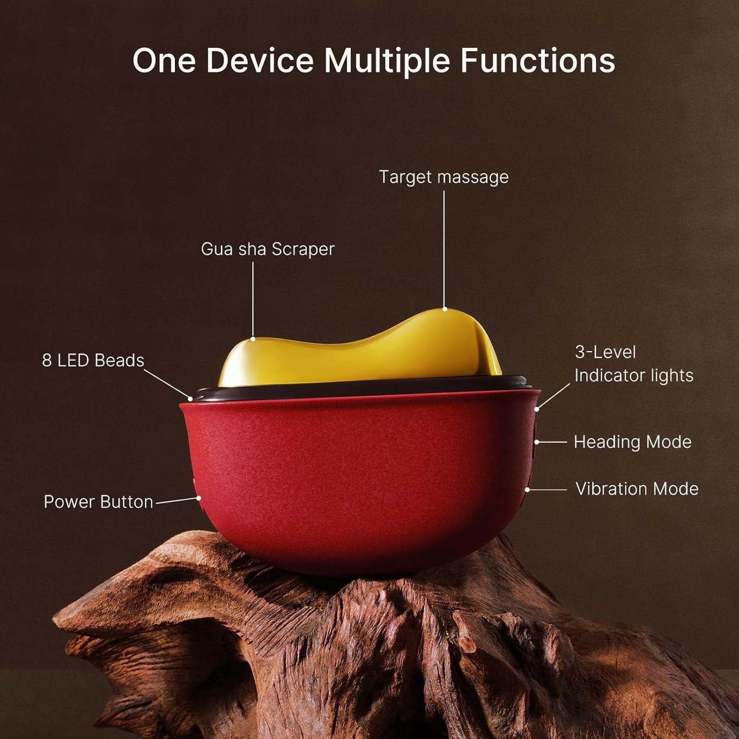 Electric Gua Sha Facial Massager with Red Light Therapy, Heat & Vibration - Brass Skin Care Tool