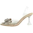 thumbnail image 2 of Berness Women’s Clear Heels – Transparent PVC Strap Rhinestone Bow Pointed Toe Pumps, Kitten Heel Slip-On Mule Formal Dress Shoes for Wedding Party Evening NINA05 Nude Beige 8.5, 2 of 5