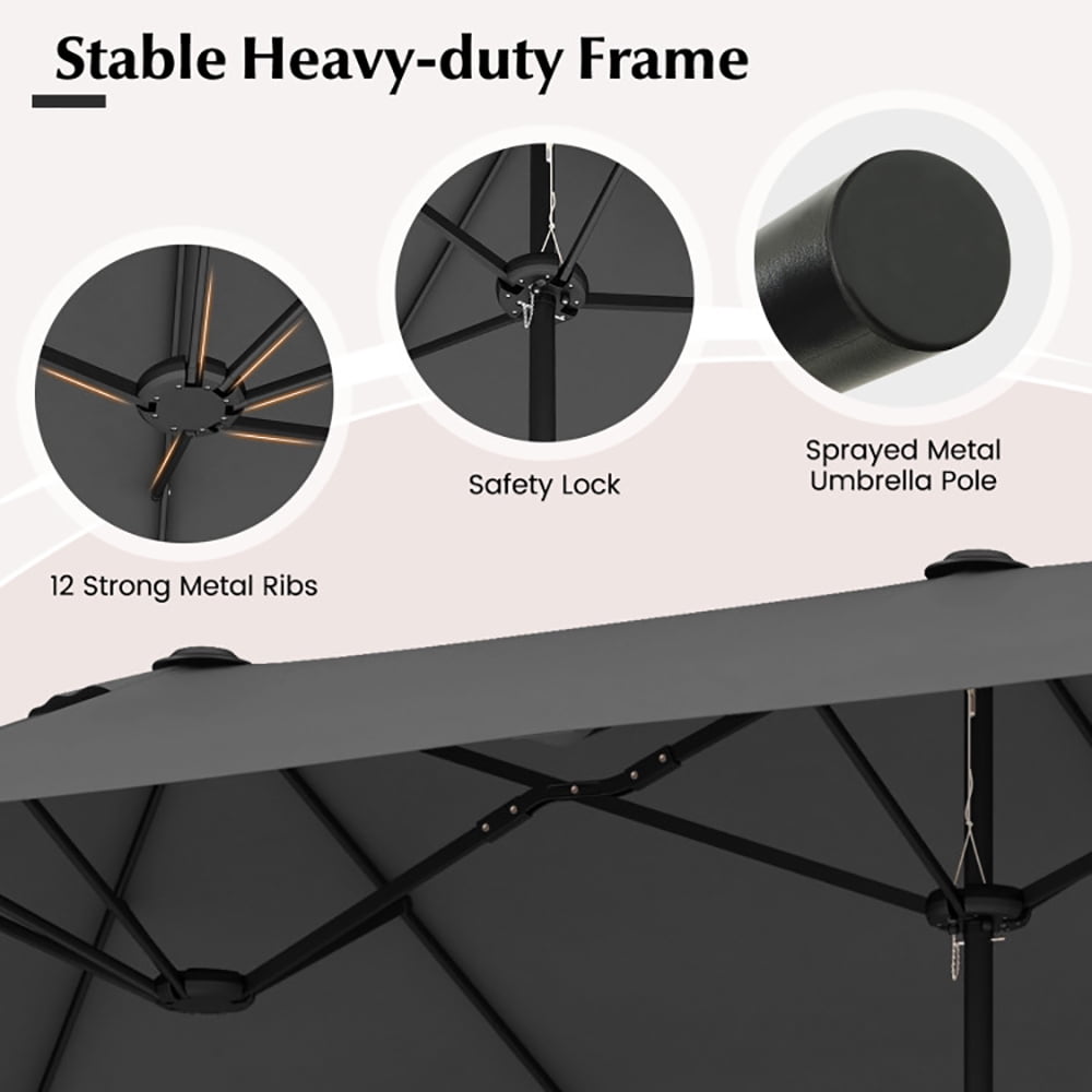 Aimee Lii 13 Feet Double-Sided Patio Twin Table Umbrella with Crank Handle, Outdoor Umbrellas for Patio, Gray