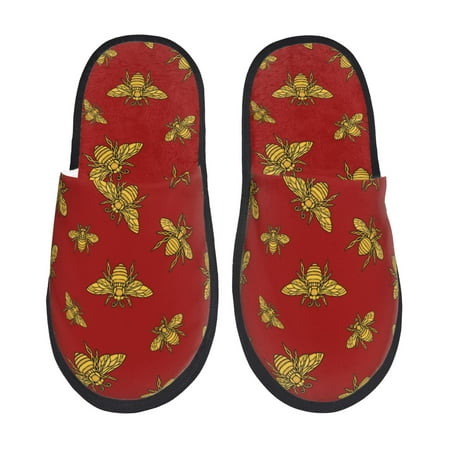 Balery Hohey Bee Golden Slient Indoor Furry Fleece Comfort House Shoes Soft Non-Slip Home Shoes Cotton slippers House Slippers-- Large