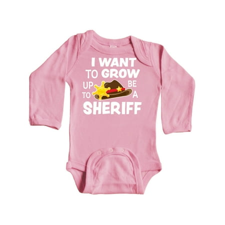 

Inktastic I Want To Grow up To Be A Sheriff Gift Baby Boy or Baby Girl Long Sleeve Bodysuit